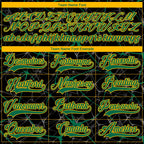 Custom Black Kelly Green-Gold 3D Pattern Abstract Network Hockey Lace Neck Jersey