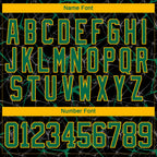 Custom Black Kelly Green-Gold 3D Pattern Abstract Network Hockey Lace Neck Jersey