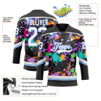 Custom Graffiti Pattern White Black-Light Blue 3D Pattern Splash Art Hockey Lace Neck Jersey