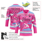Custom Figure Pink Light Blue Black-White 3D Pattern Fluid Art Hockey Lace Neck Jersey