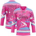 Custom Figure Pink Light Blue Black-White 3D Pattern Fluid Art Hockey Lace Neck Jersey