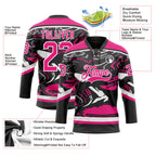 Custom Figure Hot Pink Black-White 3D Pattern Fluid Art Hockey Lace Neck Jersey