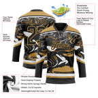 Custom Figure Black Old Gold-White 3D Pattern Fluid Art Hockey Lace Neck Jersey