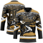 Custom Figure Black Old Gold-White 3D Pattern Fluid Art Hockey Lace Neck Jersey