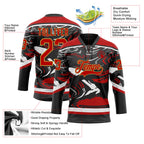 Custom Figure Red Black Old Gold-White 3D Pattern Fluid Art Hockey Lace Neck Jersey