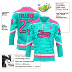 Custom Aqua Pink Black-White 3D Pattern Fragment Art Hockey Lace Neck Jersey