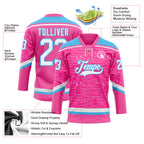 Custom Pink White-Sky Blue 3D Pattern Fragment Art Hockey Lace Neck Jersey