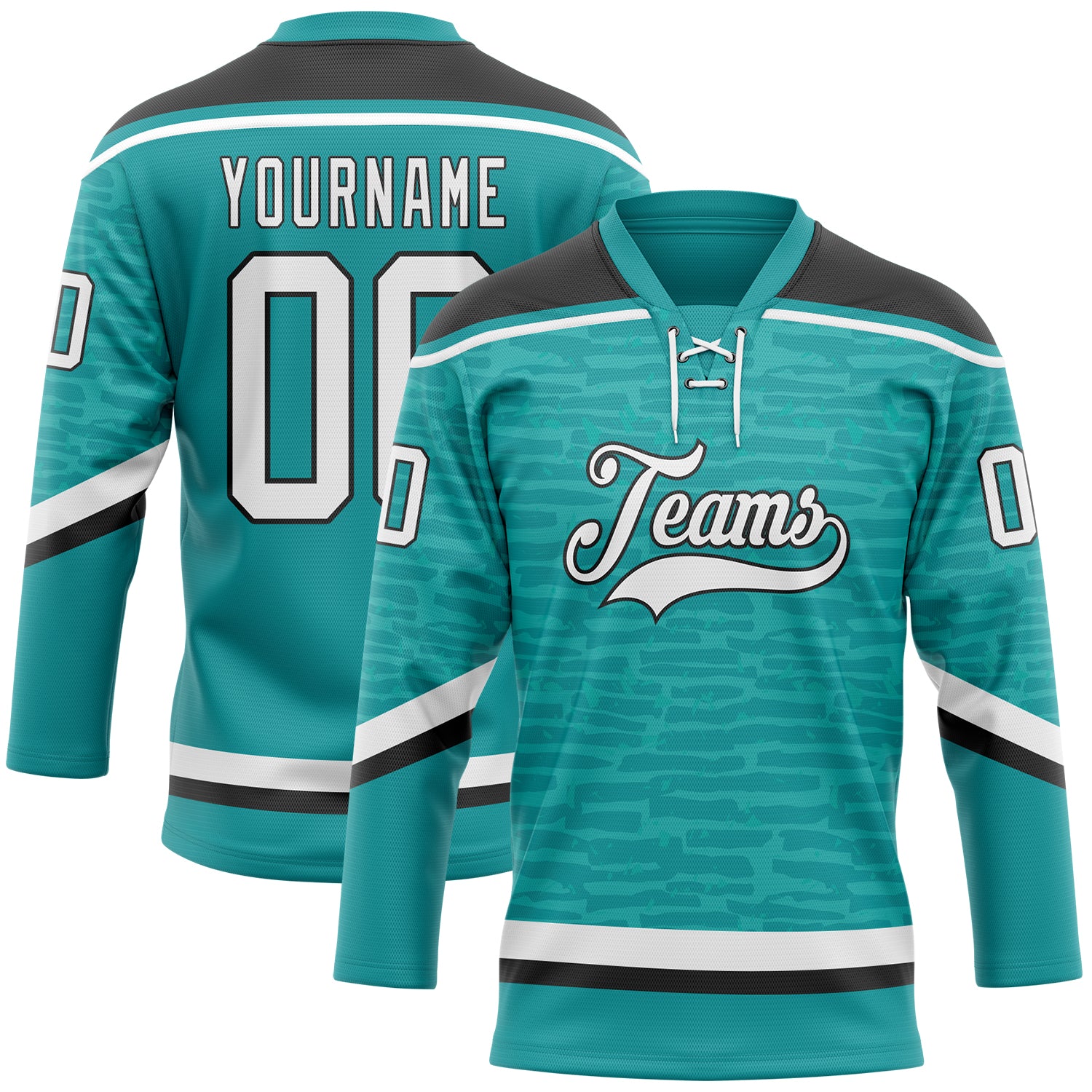 Custom Teal White-Black 3D Pattern Fragment Art Hockey Lace Neck Jersey