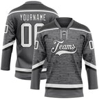 Custom Steel Gray White-Black 3D Pattern Fragment Art Hockey Lace Neck Jersey