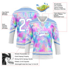 Custom Tie Dye White-Light Blue 3D Pattern Spalsh Art Hockey Lace Neck Jersey