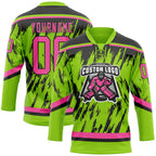 Custom Neon Green Pink-Black 3D Pattern Splash Art Hockey Lace Neck Jersey