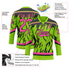 Custom Neon Green Pink-Black 3D Pattern Splash Art Hockey Lace Neck Jersey