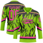 Custom Neon Green Pink-Black 3D Pattern Splash Art Hockey Lace Neck Jersey