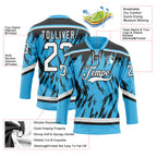 Custom Sky Blue White-Black 3D Pattern Splash Art Hockey Lace Neck Jersey