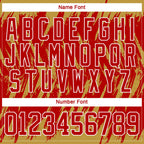 Custom Red Old Gold-White 3D Pattern Splash Art Hockey Lace Neck Jersey