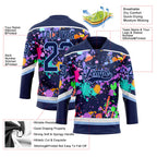 Custom Graffiti Pattern Navy Light Blue-White 3D Pattern Splash Art Hockey Lace Neck Jersey