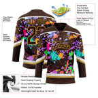 Custom Graffiti Pattern Brown Old Gold-White 3D Pattern Splash Art Hockey Lace Neck Jersey