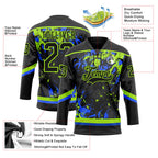 Custom Black Neon Green-Royal 3D Fluid Art Splash Hockey Lace Neck Jersey