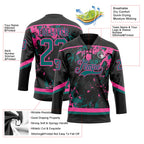 Custom Black Teal-Pink 3D Fluid Art Splash Hockey Lace Neck Jersey