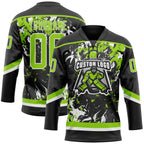 Custom Black Neon Green-White 3D Fluid Art Splash Hockey Lace Neck Jersey