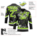 Custom Black Neon Green-White 3D Fluid Art Splash Hockey Lace Neck Jersey