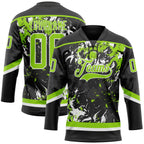 Custom Black Neon Green-White 3D Fluid Art Splash Hockey Lace Neck Jersey