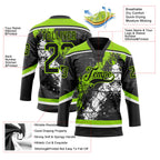 Custom Black Neon Green-White 3D Splash Art Hockey Lace Neck Jersey