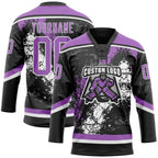 Custom Black Medium Purple-White 3D Splash Art Hockey Lace Neck Jersey