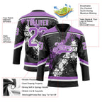 Custom Black Medium Purple-White 3D Splash Art Hockey Lace Neck Jersey