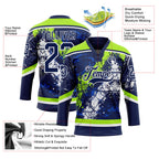 Custom Navy Thunder Blue Neon Green-White 3D Splash Art Hockey Lace Neck Jersey