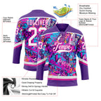 Custom Graffiti Pattern White Purple-Deep Pink 3D Pattern Scratch Hockey Lace Neck Jersey