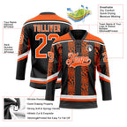 Custom Black Orange-White 3D Pattern Abstract Shape Hockey Lace Neck Jersey