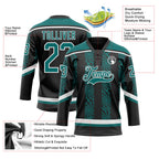 Custom Black Teal-White 3D Pattern Abstract Shape Hockey Lace Neck Jersey