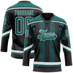 Custom Black Teal-White 3D Pattern Abstract Shape Hockey Lace Neck Jersey