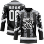 Custom Black White-Gray 3D Pattern Abstract Shape Hockey Lace Neck Jersey