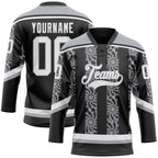 Custom Black White-Gray 3D Pattern Abstract Shape Hockey Lace Neck Jersey