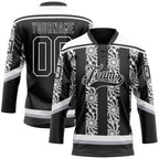Custom Black Gray-White 3D Pattern Abstract Shape Hockey Lace Neck Jersey