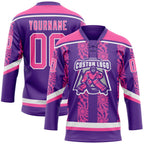 Custom Purple Pink-White 3D Pattern Abstract Shape Hockey Lace Neck Jersey