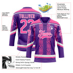 Custom Purple Pink-White 3D Pattern Abstract Shape Hockey Lace Neck Jersey