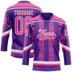 Custom Purple Pink-White 3D Pattern Abstract Shape Hockey Lace Neck Jersey