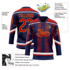 Custom Navy Red Old Gold-White 3D Pattern Abstract Shape Hockey Lace Neck Jersey