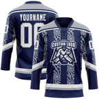 Custom Navy White-Gray 3D Pattern Abstract Shape Hockey Lace Neck Jersey