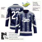 Custom Navy White-Gray 3D Pattern Abstract Shape Hockey Lace Neck Jersey