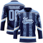 Custom Navy Light Blue-White 3D Pattern Abstract Shape Hockey Lace Neck Jersey