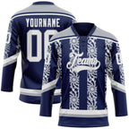 Custom Navy White-Gray 3D Pattern Abstract Shape Hockey Lace Neck Jersey