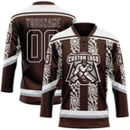 Custom Brown Gray-White 3D Pattern Abstract Shape Hockey Lace Neck Jersey
