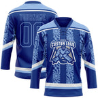Custom Royal Light Blue-White 3D Pattern Abstract Shape Hockey Lace Neck Jersey