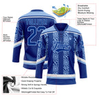 Custom Royal Light Blue-White 3D Pattern Abstract Shape Hockey Lace Neck Jersey
