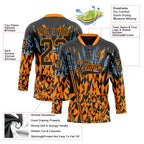 Custom Black Bay Orange-Blue 3D Pattern Abstract Hockey Lace Neck Jersey