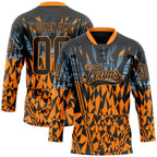 Custom Black Bay Orange-Blue 3D Pattern Abstract Hockey Lace Neck Jersey